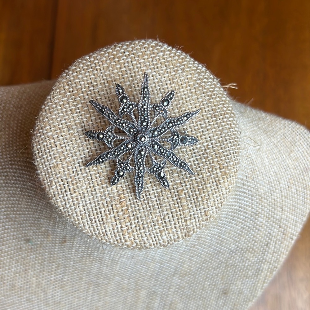Vintage Sterling Silver Sunburst marcasite Brooch or pendant